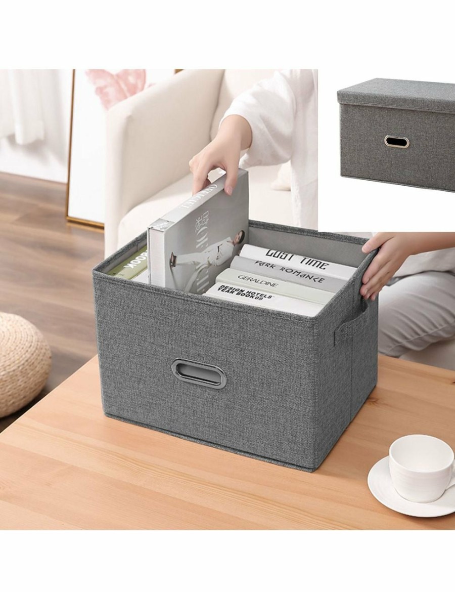 Home And Lifestyle Soga Clothes Airers & Baskets | Soga 2X Grey Large Foldable Canvas Storage Box Cube Clothes Basket Organiser Home Decorative Box