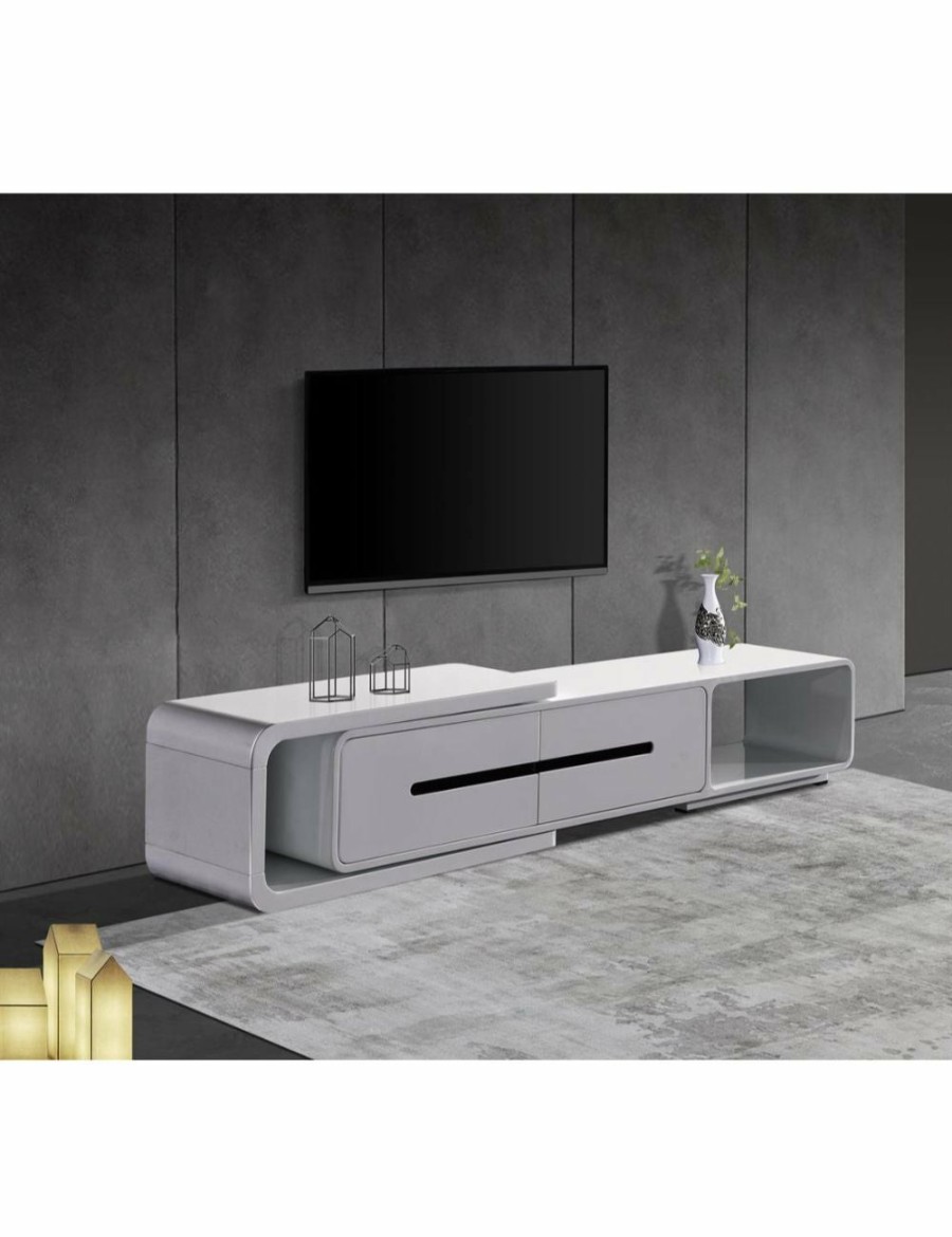 Home And Lifestyle Melbournians Furniture Entertainment Units | Tv Cabinet With 2 Storage Drawers With High Glossy Assembled Entertainment Unit In White Colour