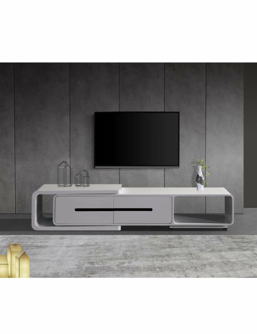 Home And Lifestyle Melbournians Furniture Entertainment Units | Tv Cabinet With 2 Storage Drawers With High Glossy Assembled Entertainment Unit In White Colour