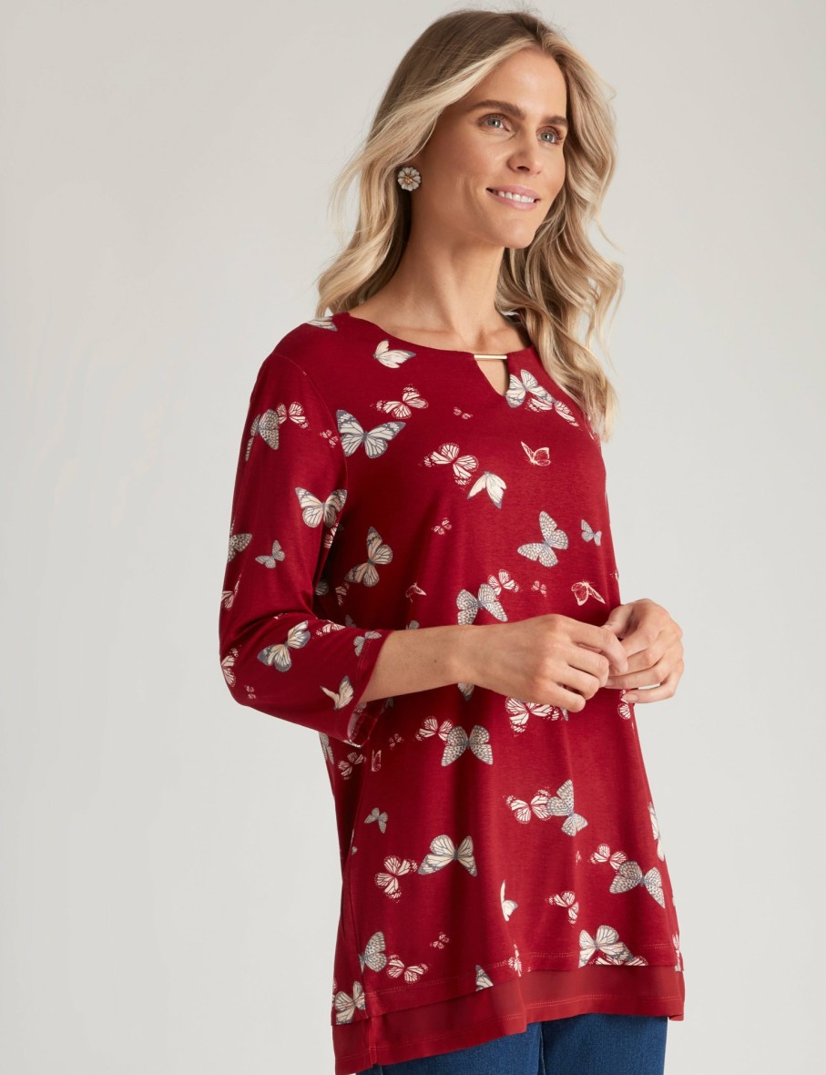 Women Millers Tunics | Millers 3/4 Sleeve Printed Tunic With Chiffon Trim