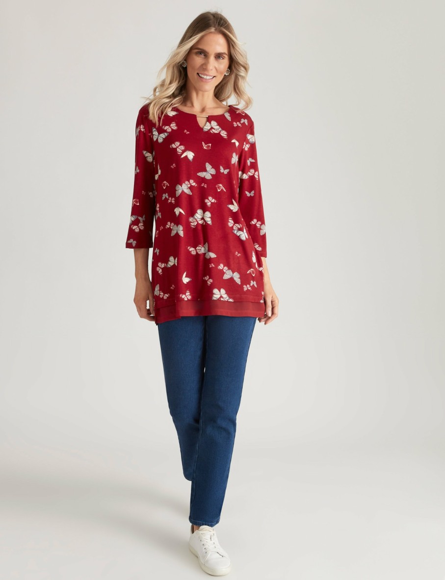 Women Millers Tunics | Millers 3/4 Sleeve Printed Tunic With Chiffon Trim