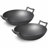 Home And Lifestyle Soga Cookware | Soga 32Cm Commercial Cast Iron Wok Frypan With Dble Handle 2Pack