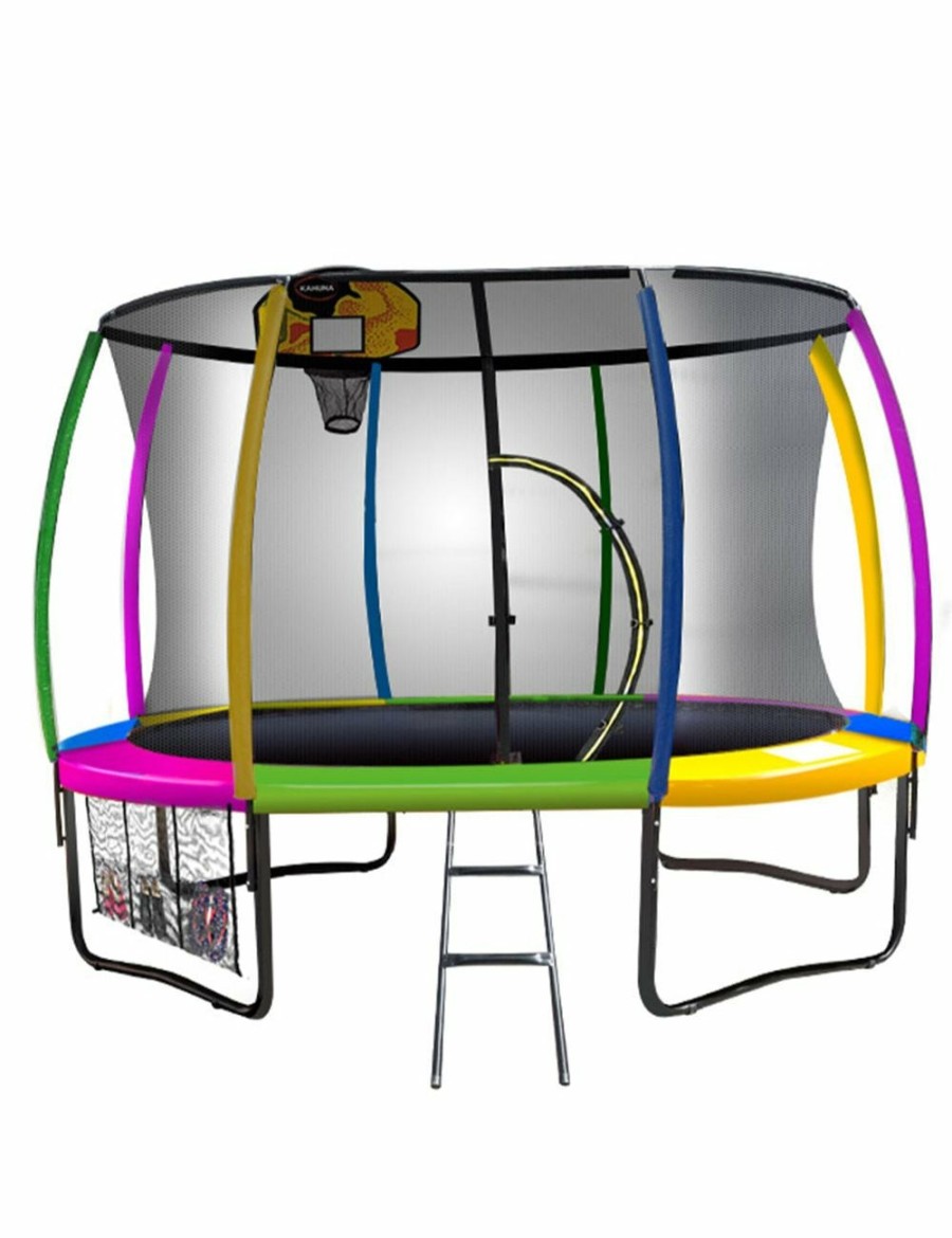 Sport & Fitness NNEDPE Basketball | Nnedpe Trampoline 12 Ft With Basketball Set - Rainbow