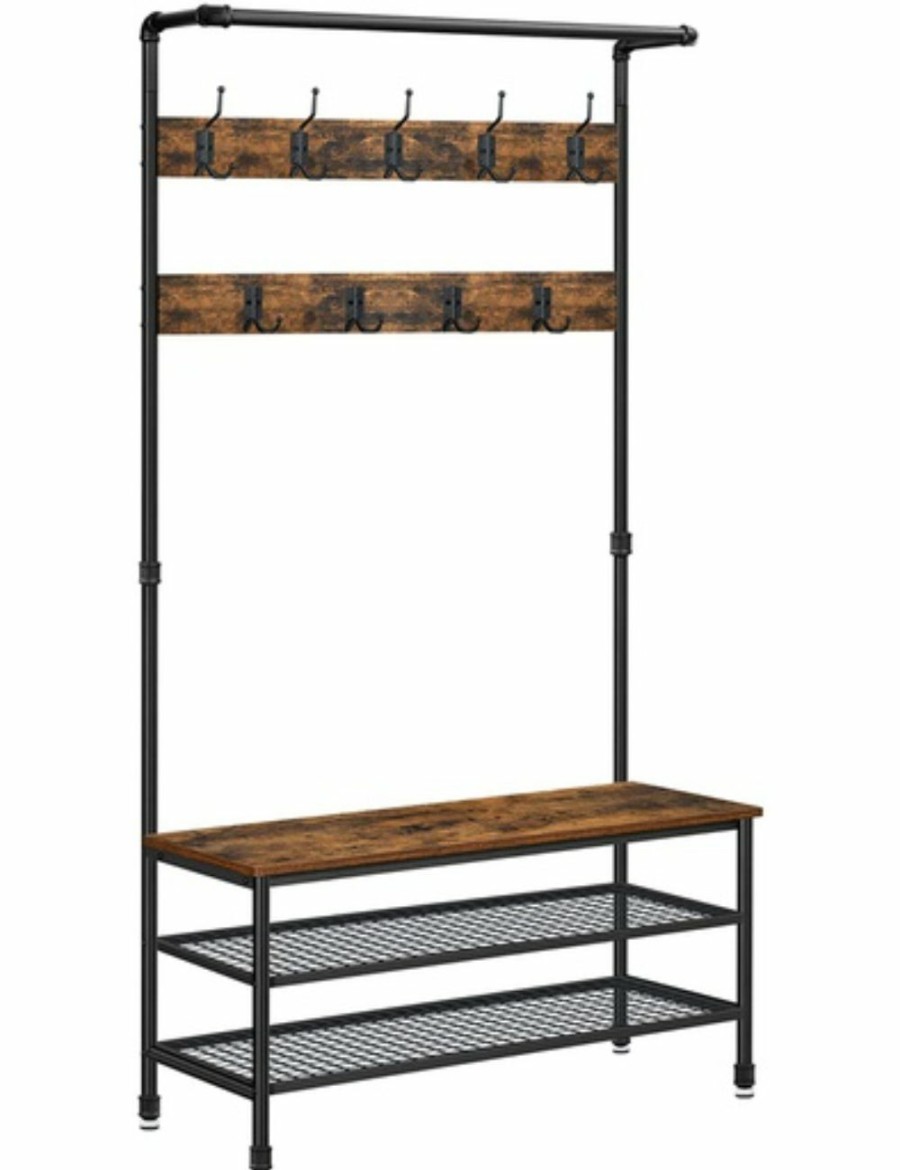 Home And Lifestyle VASAGLE Hallway Furniture | Vasagle Rustic Brown And Black Coat Rack Stand 182Cm