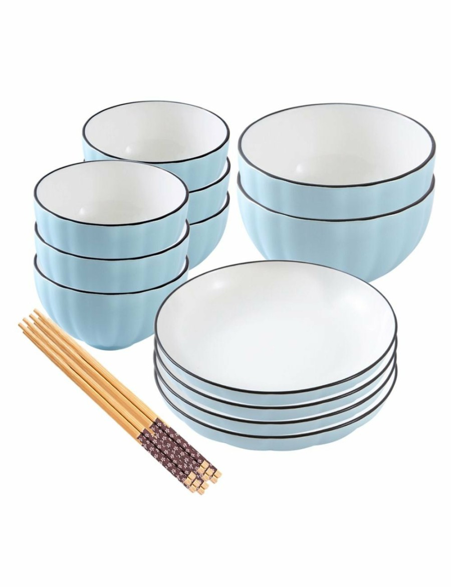 Home And Lifestyle Soga Dinnerware | Soga Blue Japanese Style Ceramic Dinnerware Crockery Soup Bowl Plate Server Kitchen Home Decor Set Of 12