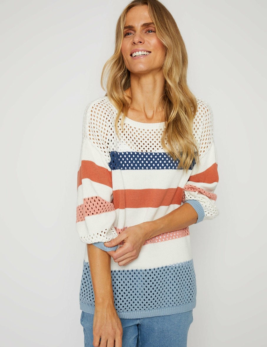 Women Millers Jumpers | Millers 3/4 Sleeve Stripe Jumper