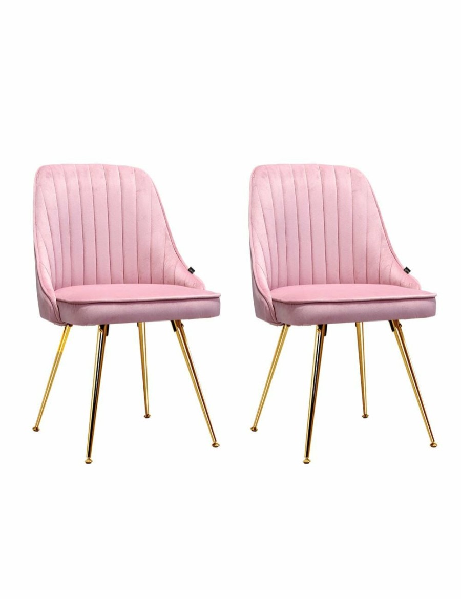 Home And Lifestyle HOD Health & Home Chairs | Artiss Set Of 2 Dining Chairs Retro Cafe Kitchen Modern Iron Legs Velvet Pink - One Size