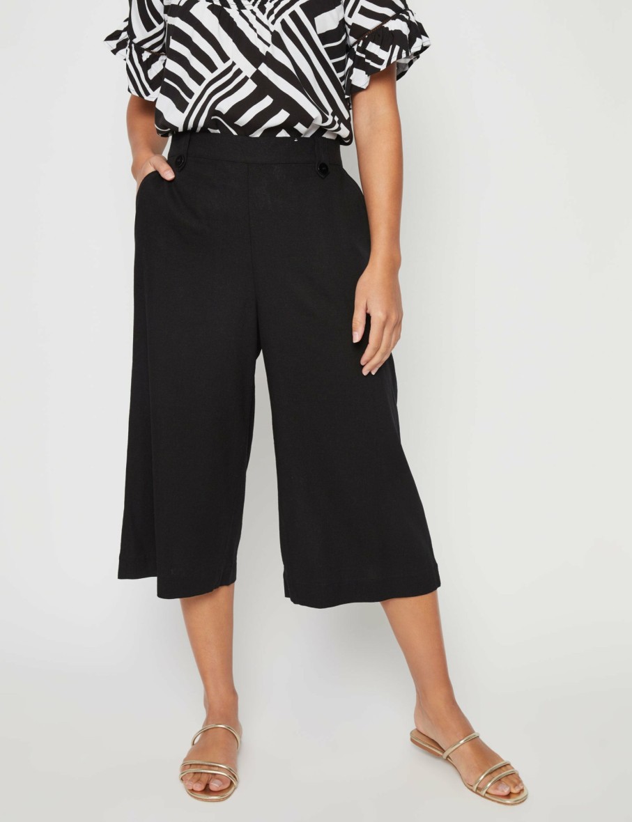 Women Millers Crops & Capris | Millers Crop Length Wide Leg Button Tab Detail At Waist Linen Blend Pant