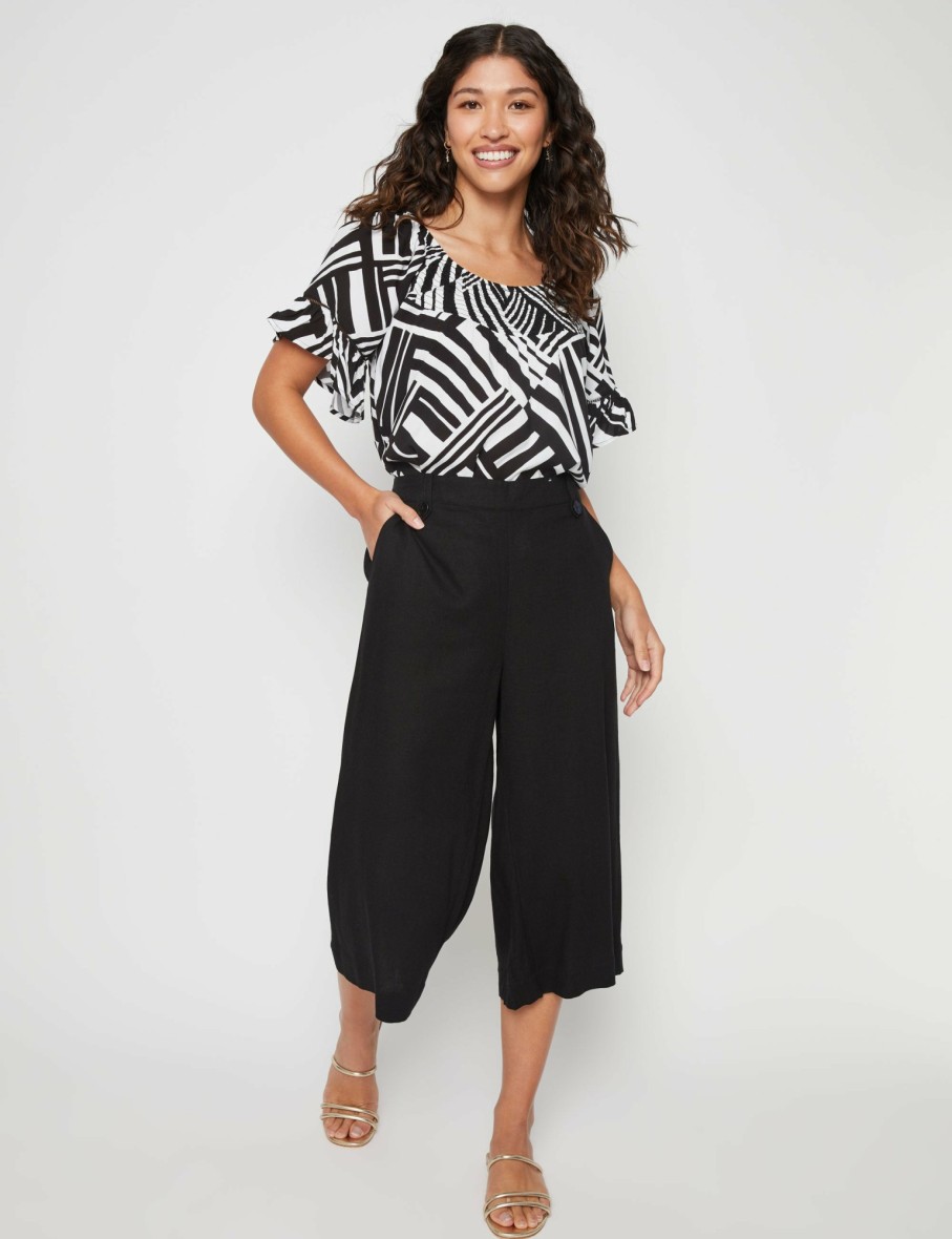 Women Millers Crops & Capris | Millers Crop Length Wide Leg Button Tab Detail At Waist Linen Blend Pant