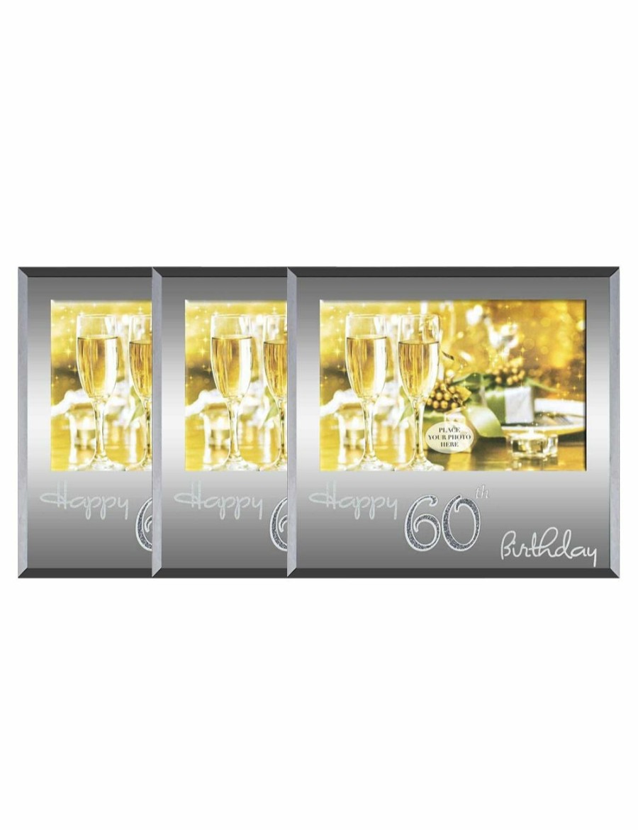 Home And Lifestyle KG Electronics Photo Frames | 3Pk Happy 60Th Birthday Silver Text 6X4" Keepsake Novelty Photo / Picture Frame