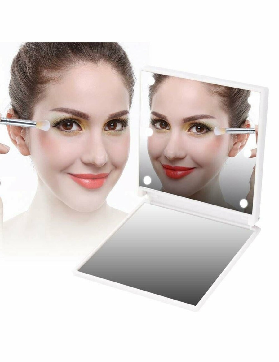 Beauty Mega Deal Warehouse | 6 Built In Led Mini Handheld Folding Makeup Mirror Battery Operated