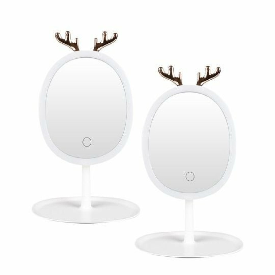 Beauty Soga | Soga 2X White Antler Led Light Makeup Mirror Tabletop Vanity Home Decor