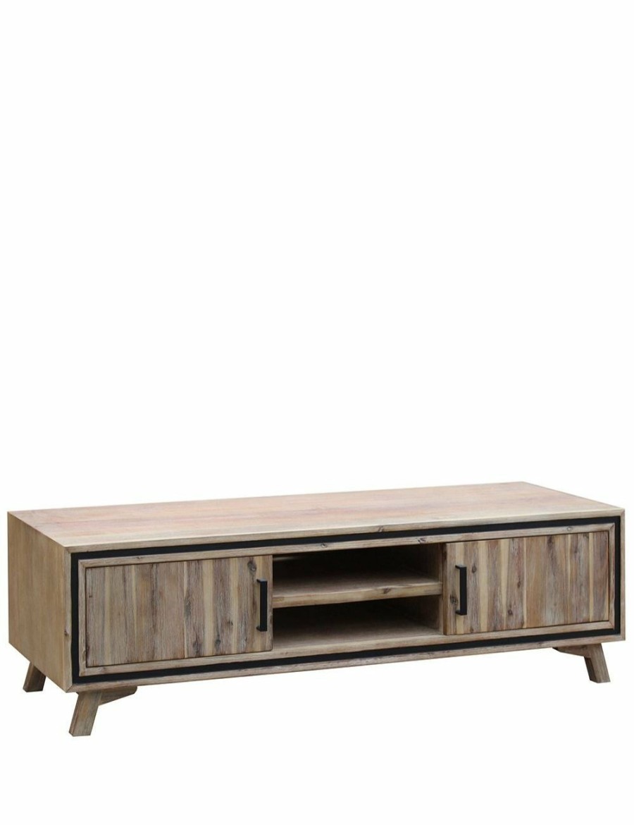 Home And Lifestyle Melbournians Furniture Entertainment Units | Tv Cabinet With 2 Storage Drawers Cabinet Solid Acacia Wooden Entertainment Unit