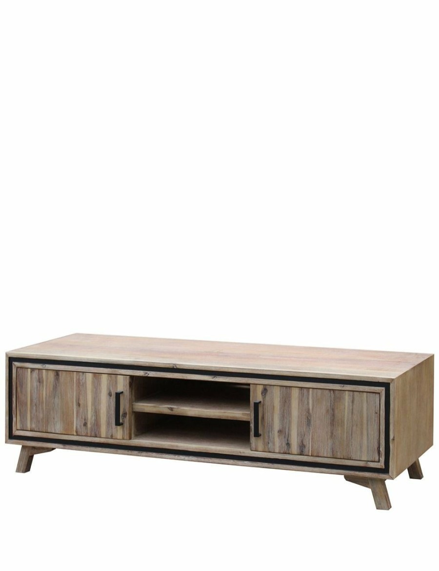 Home And Lifestyle Melbournians Furniture Entertainment Units | Tv Cabinet With 2 Storage Drawers Cabinet Solid Acacia Wooden Entertainment Unit