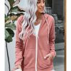 Women Fashion Boutique Active Jackets | Pink Zip-Up Hoodie Jacket