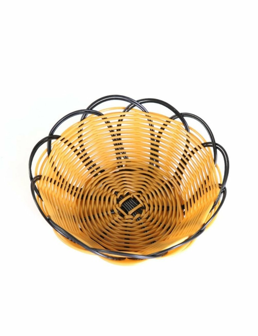 Home And Lifestyle HOD Health & Home Baskets & Boxes | 4Pcs Plastic Artificial Rattan Round Storage Basket Fruit Dish Rattan Bread Basket For Kitchen Food Picnic Bread Sundry Container