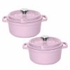 Home And Lifestyle Soga Pots & Planers | Soga 2X 24Cm Pink Cast Iron Ceramic Stewpot Casserole Stew Cooking Pot With Lid