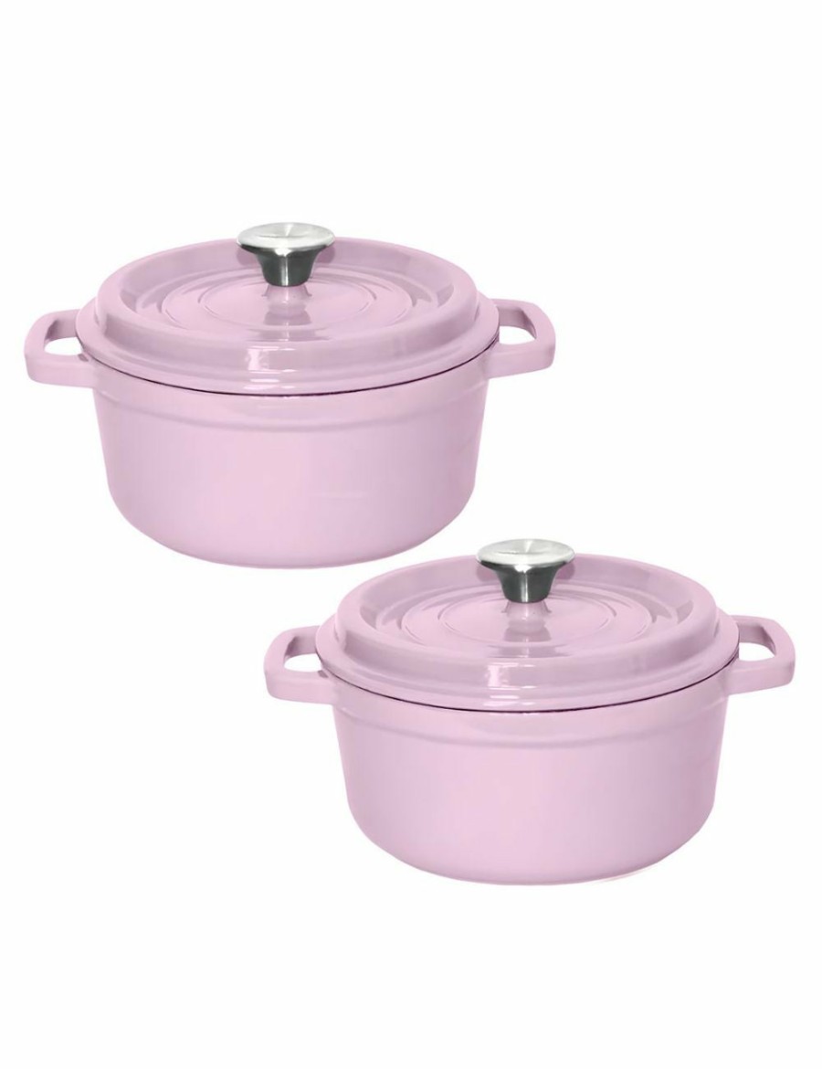 Home And Lifestyle Soga Pots & Planers | Soga 2X 24Cm Pink Cast Iron Ceramic Stewpot Casserole Stew Cooking Pot With Lid