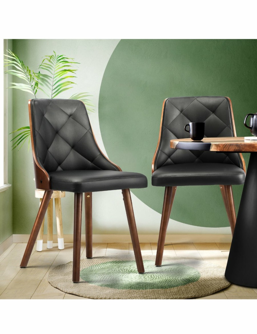 Home And Lifestyle Oikiture Chairs | Oikiture Dining Chairs Wooden Chair Kitchen Cafe Faux Leather Padded Seat X2