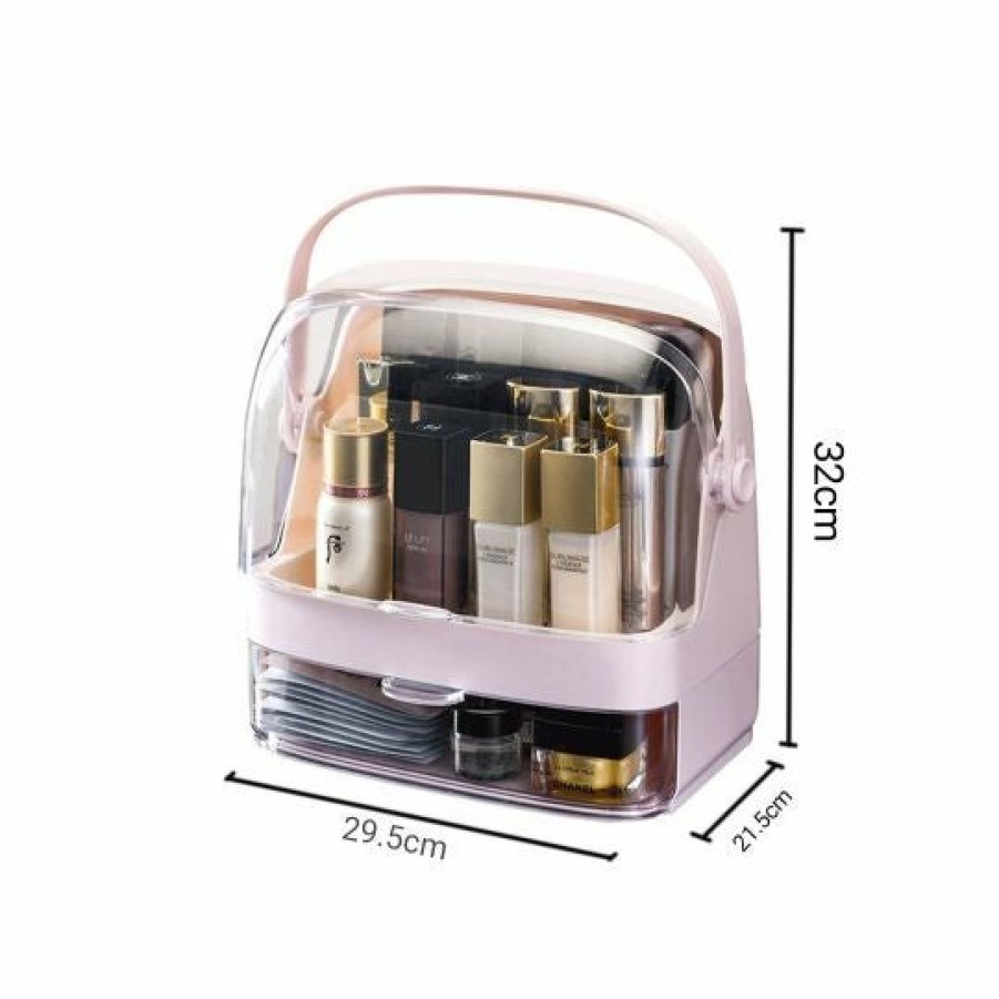 Beauty Soga | Soga 2 Tier Pink Countertop Makeup Cosmetic Storage Organiser Skincare Holder Jewelry Storage Box With Handle