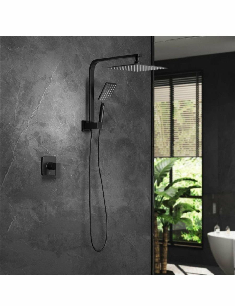 Home And Lifestyle Welba Bathroom Fixtures | Welba 250Mm Rain Shower Head Set With Mixer Square 3-Mode Handheld Shower Black