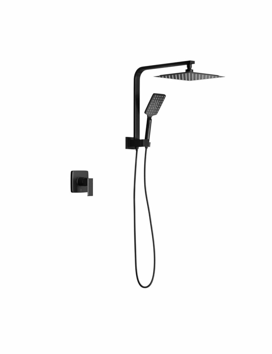 Home And Lifestyle Welba Bathroom Fixtures | Welba 250Mm Rain Shower Head Set With Mixer Square 3-Mode Handheld Shower Black