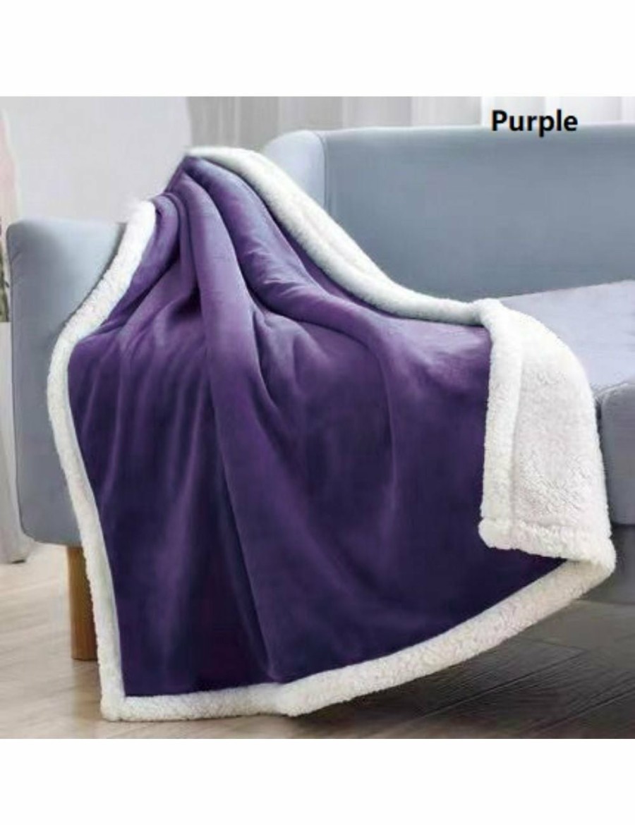 Home And Lifestyle Ramesses Blankets | Ramesses Micro Fleece Sherpa Throw Twin Pack-Purple