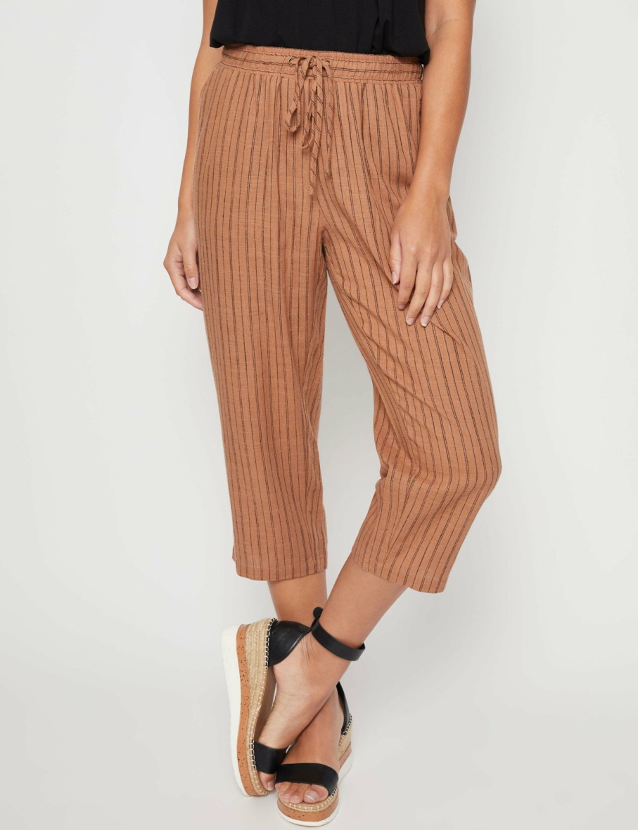 Women Millers Pants | Millers Crop Length Yarn Dyed Stripe Drawcord Waist Linen Blend Pant