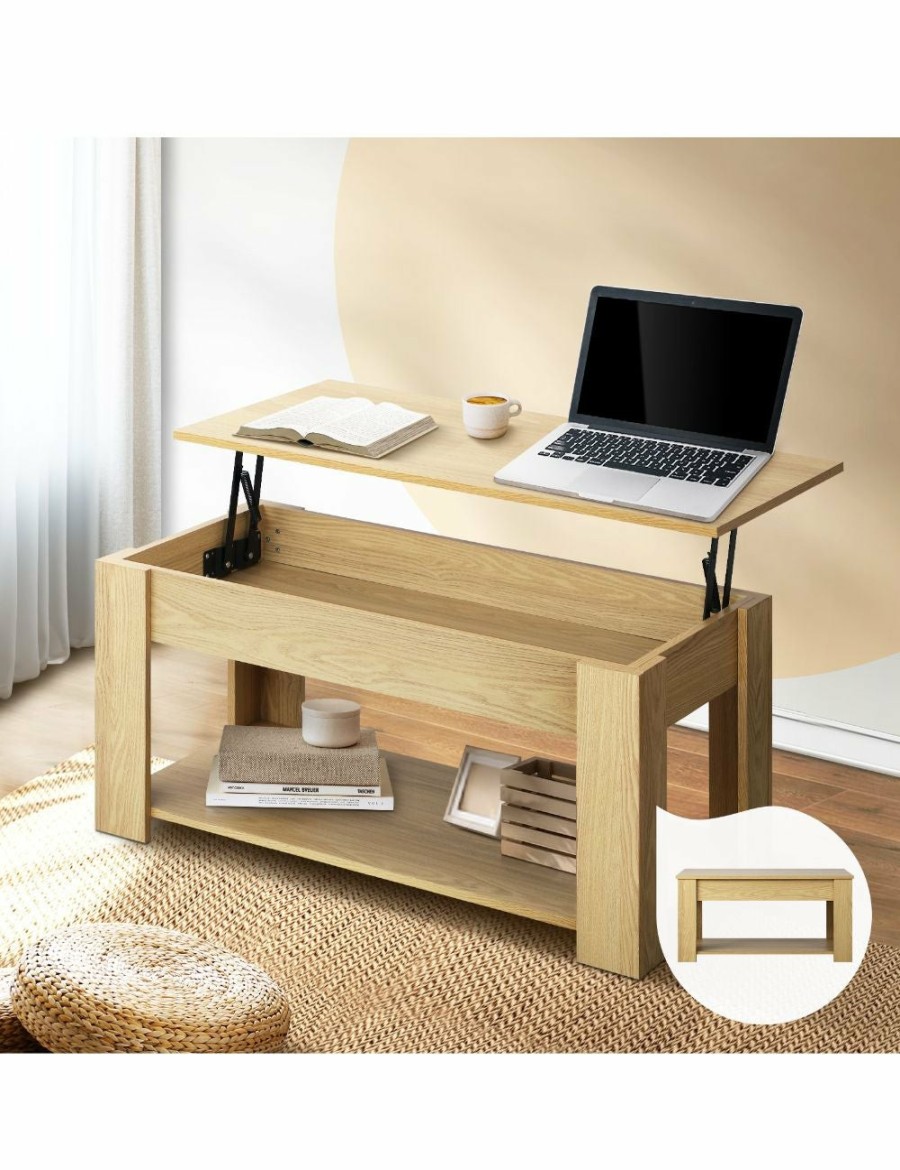 Home And Lifestyle Oikiture Coffee & Side Tables | Oikiture Coffee Table Lift Up Top Modern Tables Hidden Book Storage Natural