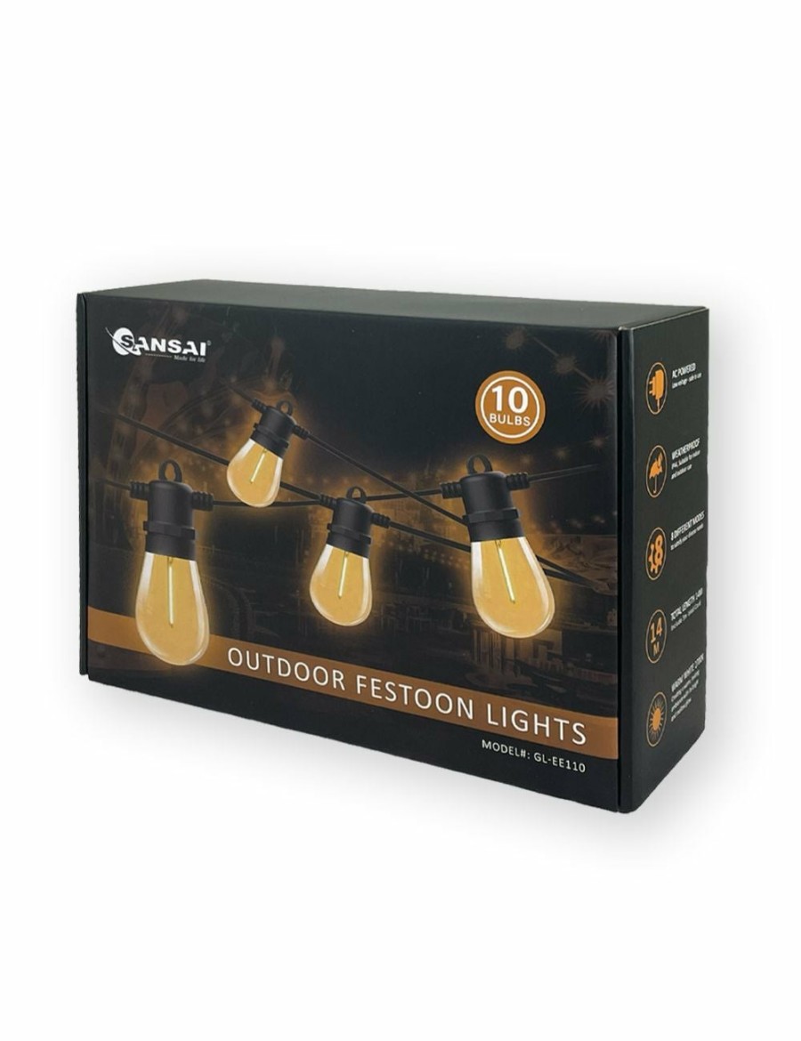 Home And Lifestyle SANSAI Outdoor Lights | Sansai 10 Bulb Led 6W Festoon Warm White Outdoor Da©Cor Festive String Lights 14M