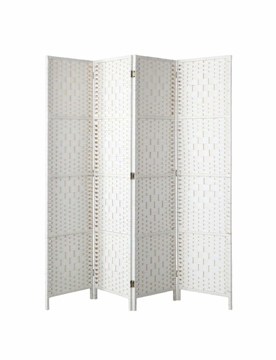 Home And Lifestyle Oikiture Room Dividers | Oikiture 4 Panel Room Divider Screen Privacy Dividers Woven Wood Folding White