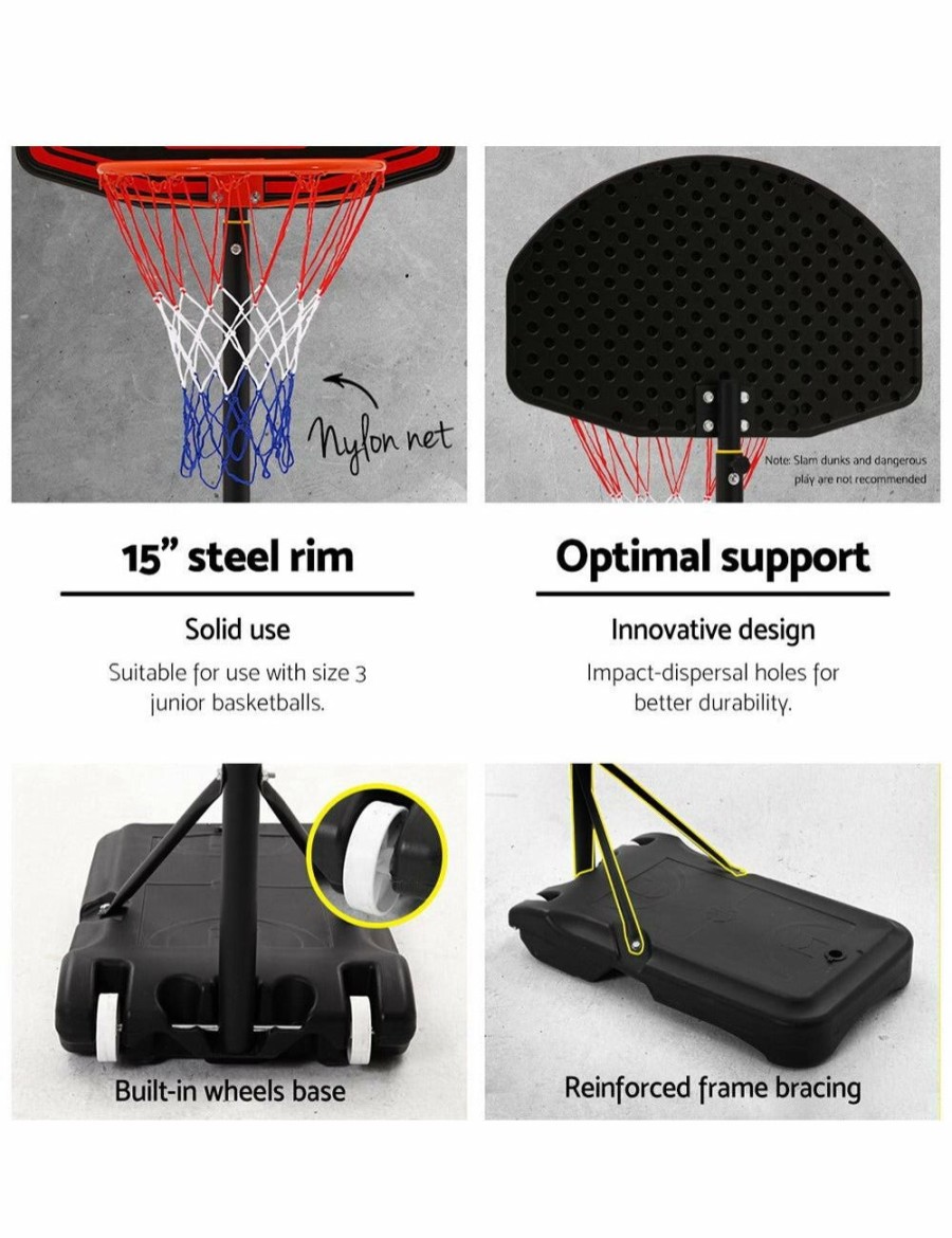 Sport & Fitness HOD Health & Home Basketball | Everfit 2.1M Adjustable Portable Basketball Stand Hoop System Rim Black - One Size