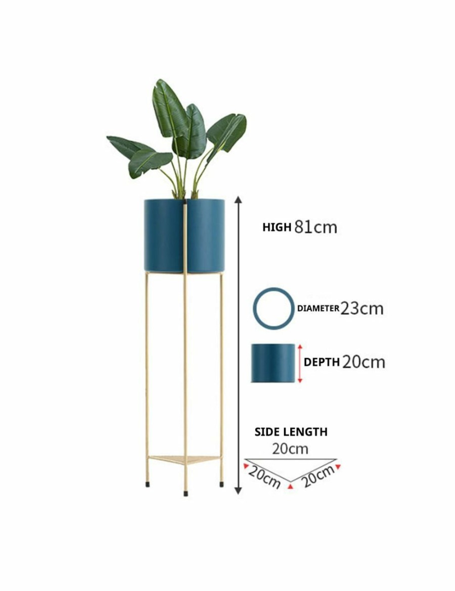 Home And Lifestyle Soga Napery | Soga 4X 2 Layer 81Cm Gold Metal Plant Stand With Blue Flower Pot Holder Corner Shelving Rack Indoor Display