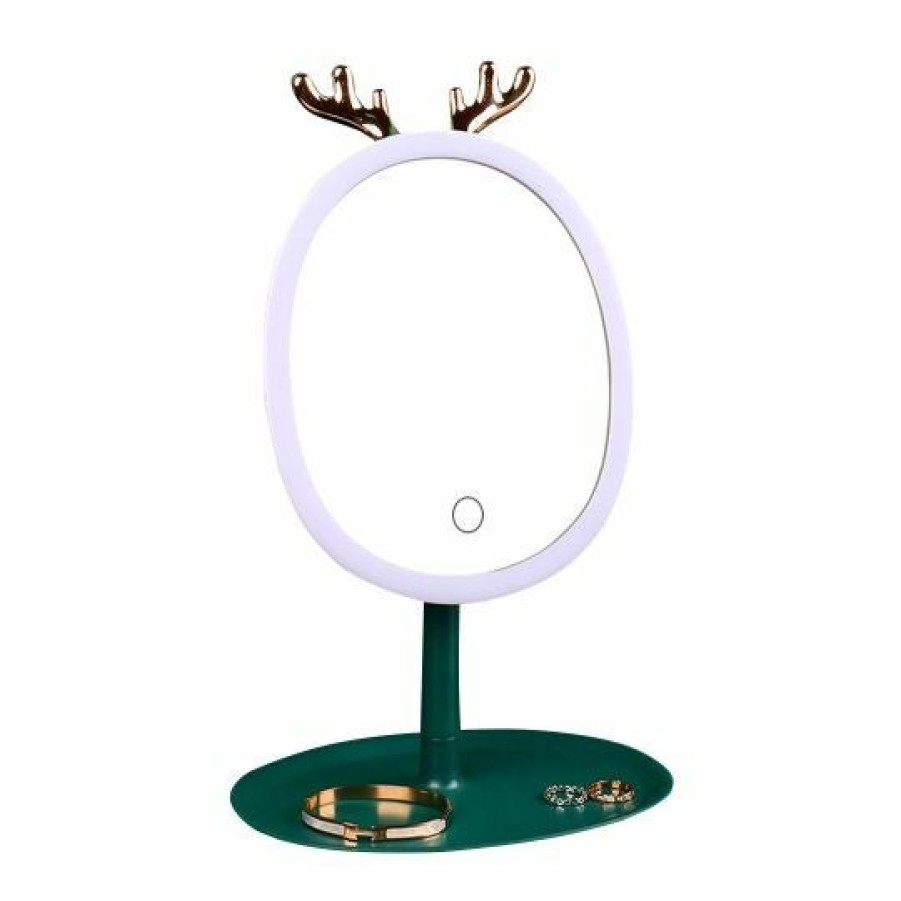 Beauty Soga | Soga Green Antler Led Light Makeup Mirror Tabletop Vanity Home Decor