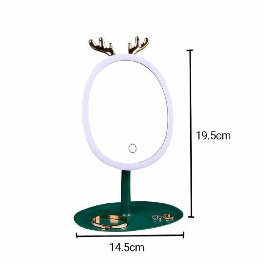 Beauty Soga | Soga Green Antler Led Light Makeup Mirror Tabletop Vanity Home Decor