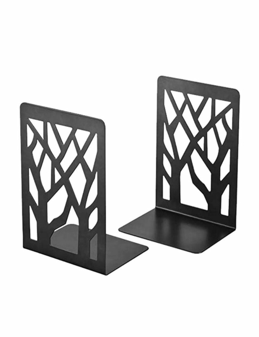 Home And Lifestyle HOD Health & Home Book Ends | Black Metal Non-Slip Bookend Bracket Heavy Book End Office Book Stopper Desk Organizer Book Holder Bookends Office Accessories