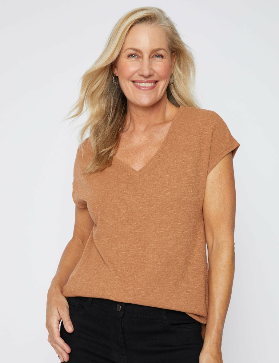 Women Millers Tees | Millers Extended Sleeve Textured V-Neck