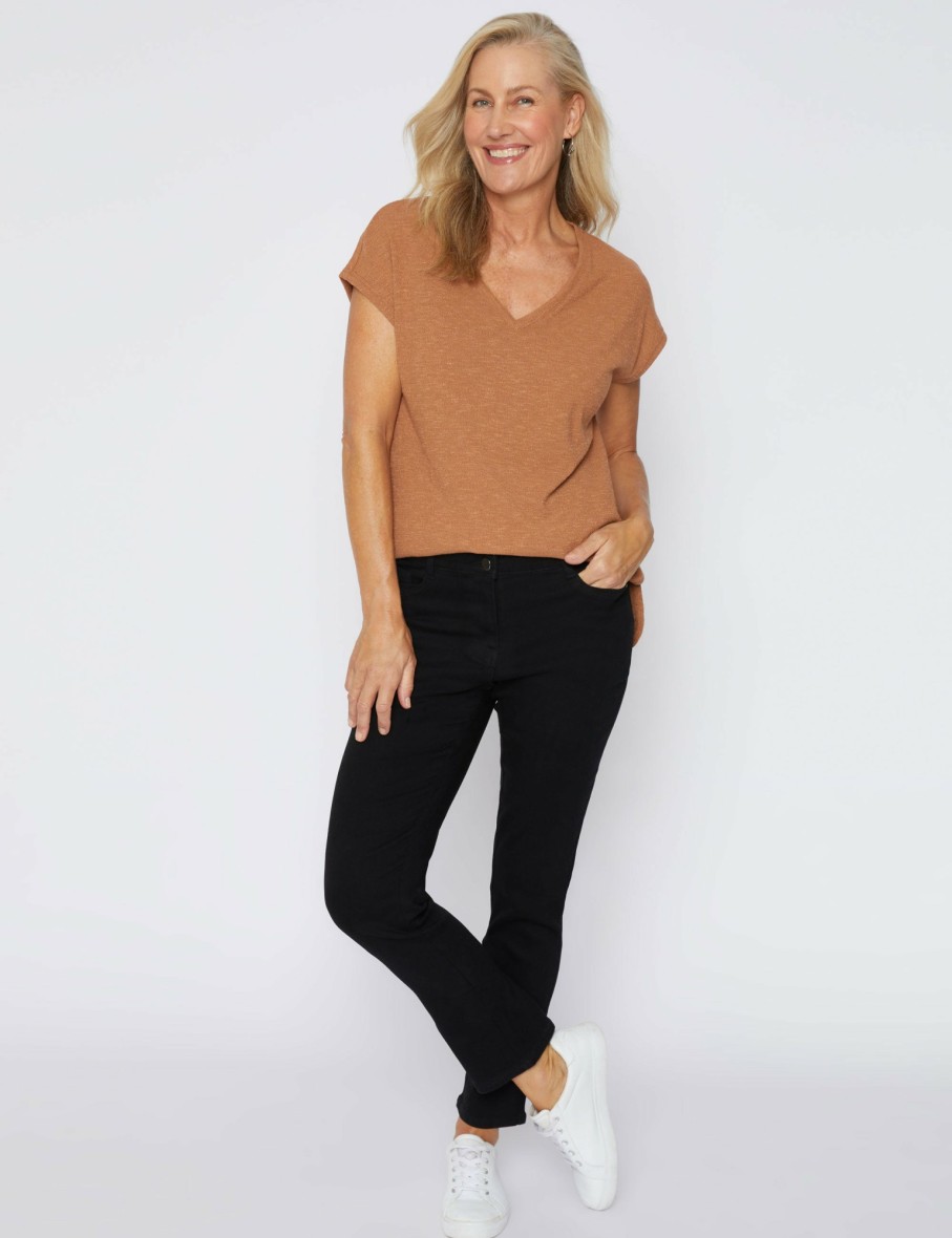 Women Millers Tees | Millers Extended Sleeve Textured V-Neck