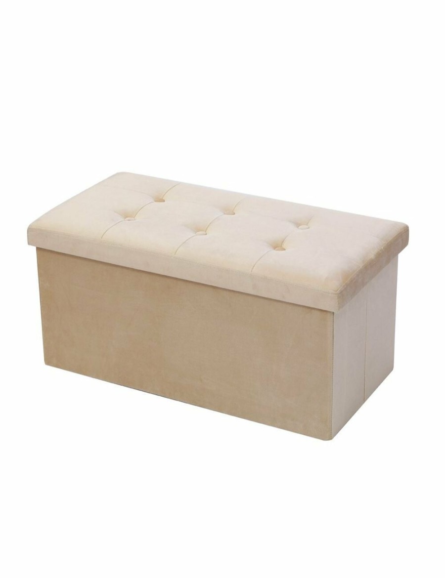 Home And Lifestyle BOXSWEDEN Ottomans & Footstools | Box Sweden 76X36Cm Ottoman Storage Cube Faux Velvet Home Organiser/Stool Cream