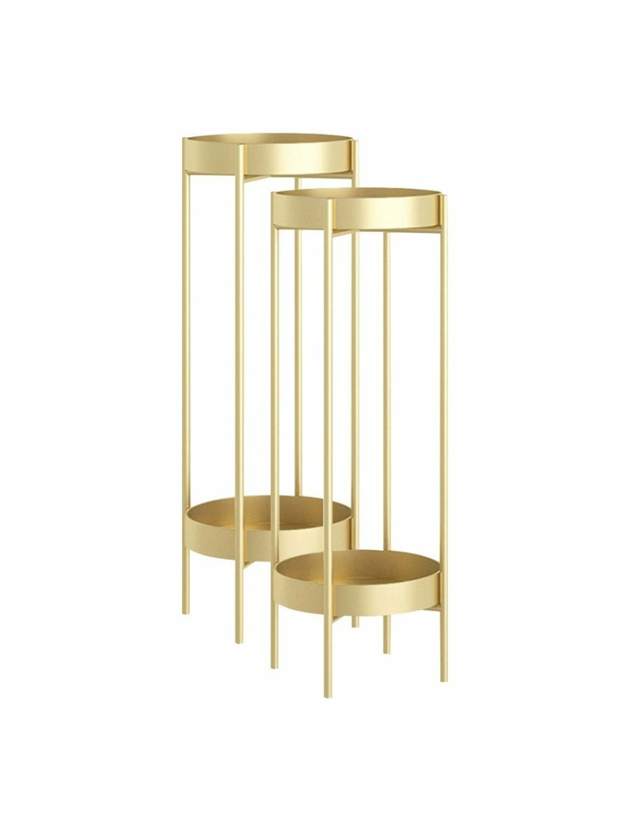 Home And Lifestyle Soga Pots & Planers | Soga 2X 2 Layer 80Cm Gold Metal Plant Stand Flower Pot Holder Corner Shelving Rack Indoor Display