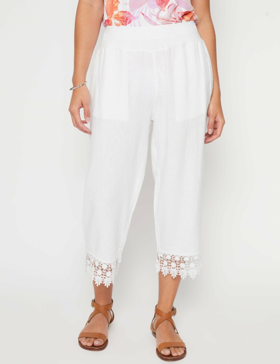 Women Millers Crops & Capris | Millers Crop Length Rib Waist Lace Hem Linen Blend Pant