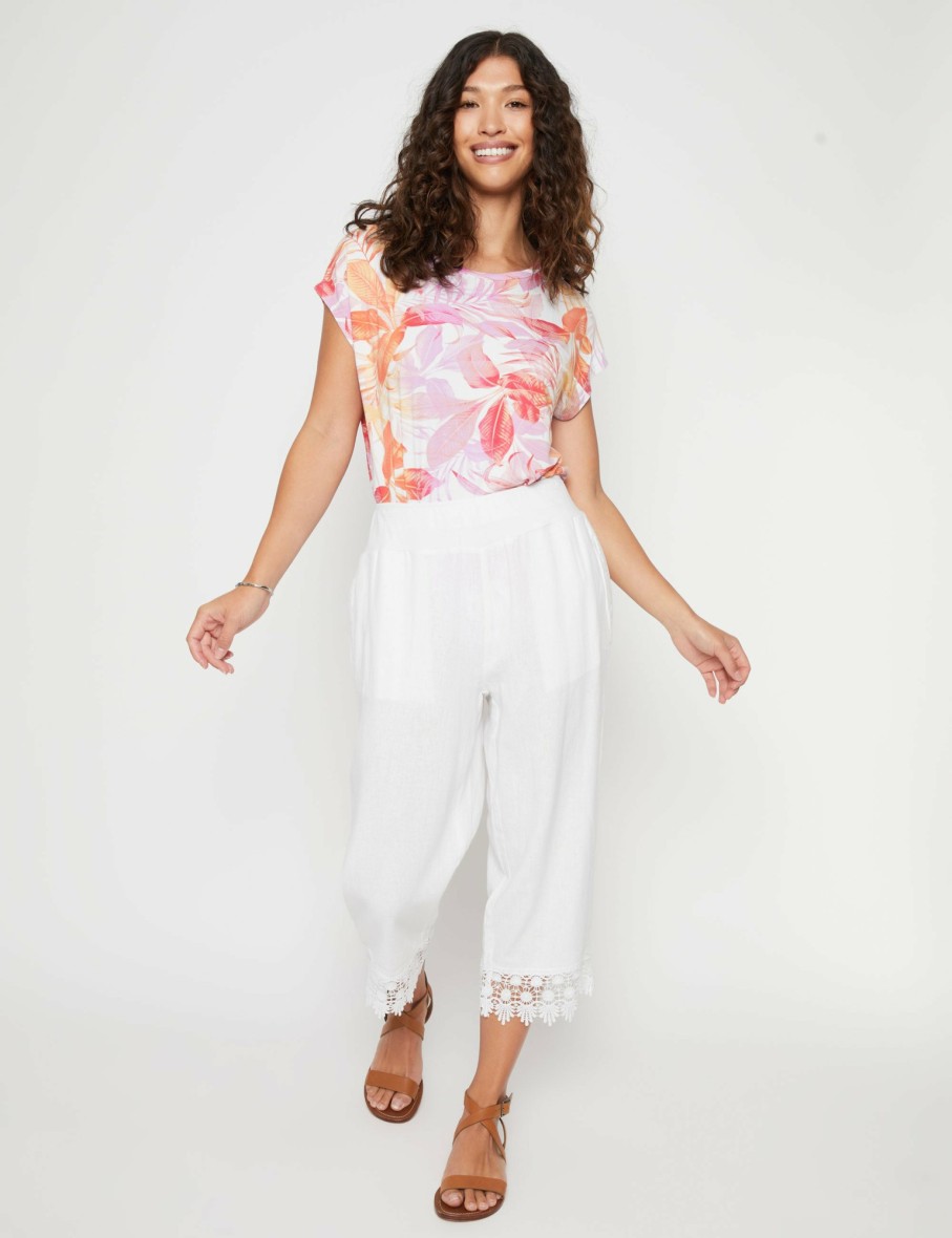 Women Millers Crops & Capris | Millers Crop Length Rib Waist Lace Hem Linen Blend Pant