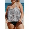 Women Azura Exchange Tankini | Azura Exchange Leopard Leopard Scoop Neck Racerback Leopard Plus Size Tankini