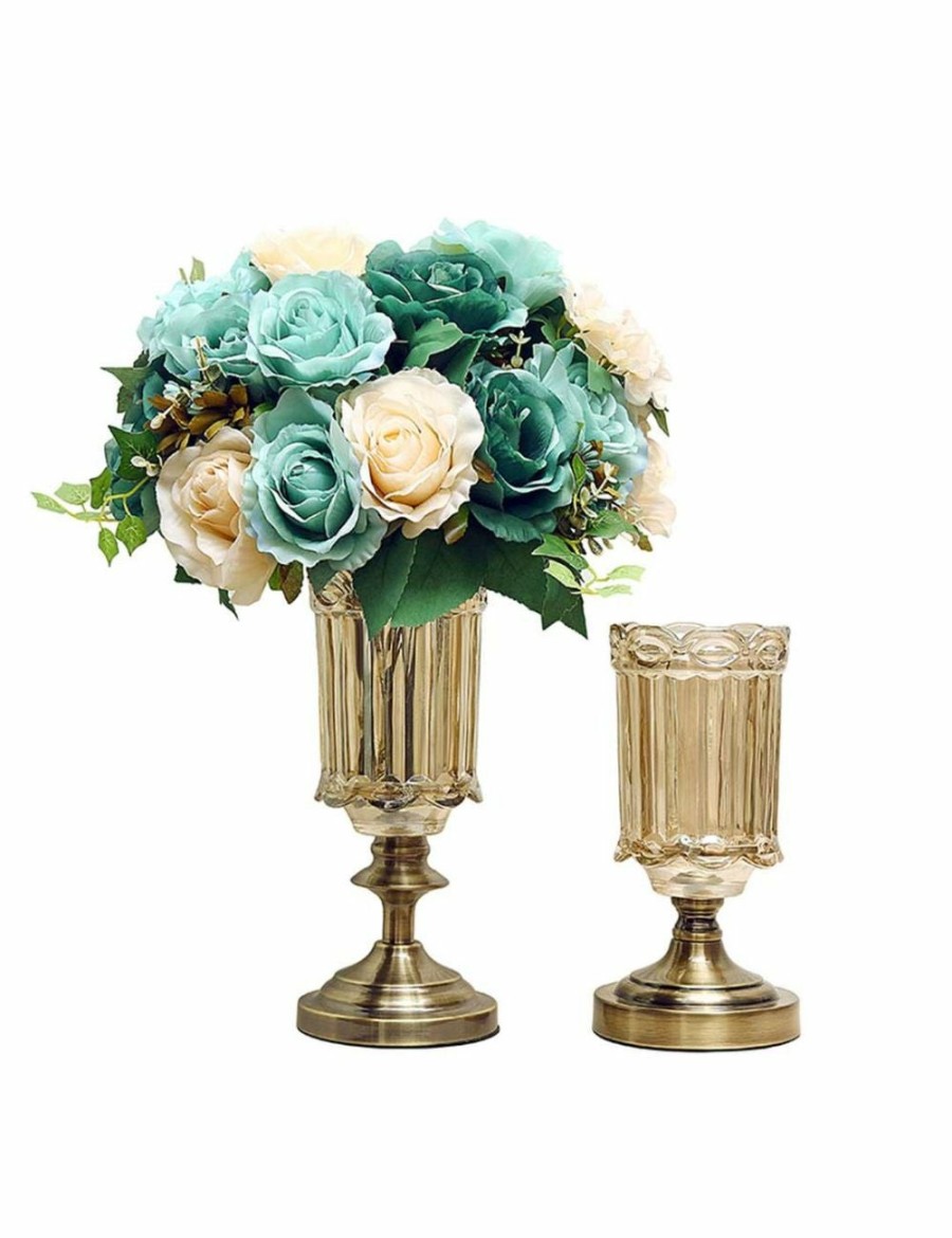 Home And Lifestyle Soga Vases & Bowls | Soga 25Cm And 28.5Cm Glass Flower Vase With Blue Flowers