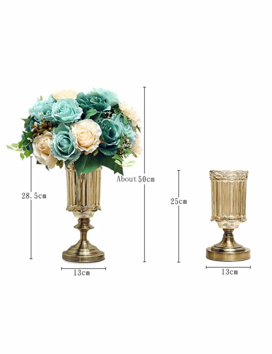 Home And Lifestyle Soga Vases & Bowls | Soga 25Cm And 28.5Cm Glass Flower Vase With Blue Flowers