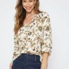 Women Millers 3/4 Sleeve Tops | Millers 3/4 Sleeve Half Placket Blouse