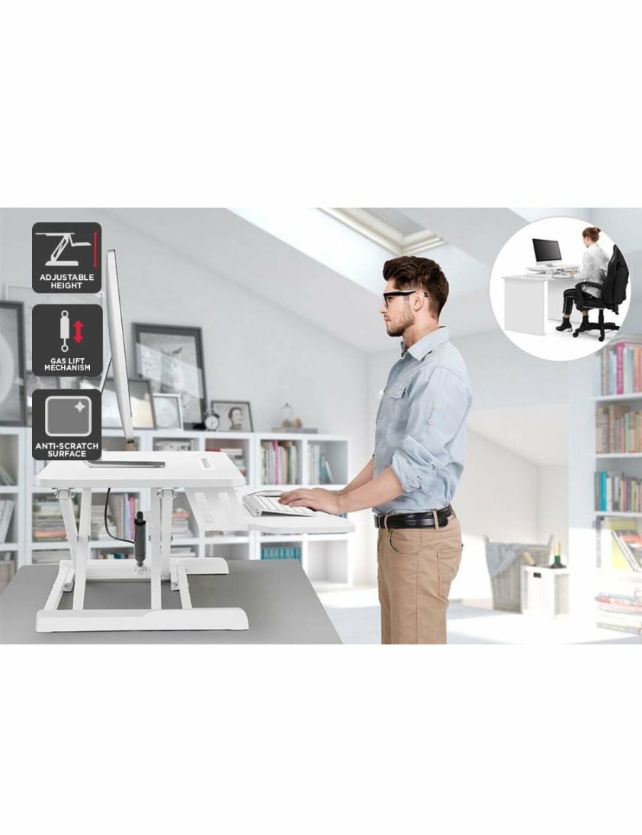 Home And Lifestyle NNEKGE Desks | Nnekge Pro Height Adjustable Sit Stand Desk Riser (Medium White)