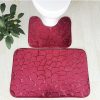 Home And Lifestyle HOD Health & Home Bath Mats | Pebbles Bath Mat Set Bathroom Square Shaped And U-Shaped Non-Slip Floor Mats - Wine Red