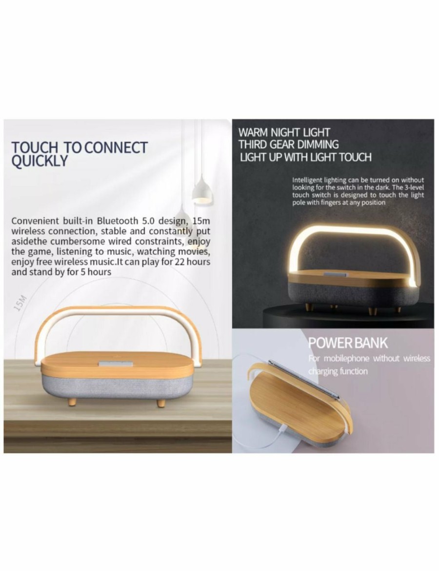 Home And Lifestyle Orotec Bluetooth Speakers | Orotec Eco Wooden Wireless Charger Bluetooth Speaker With Led Light