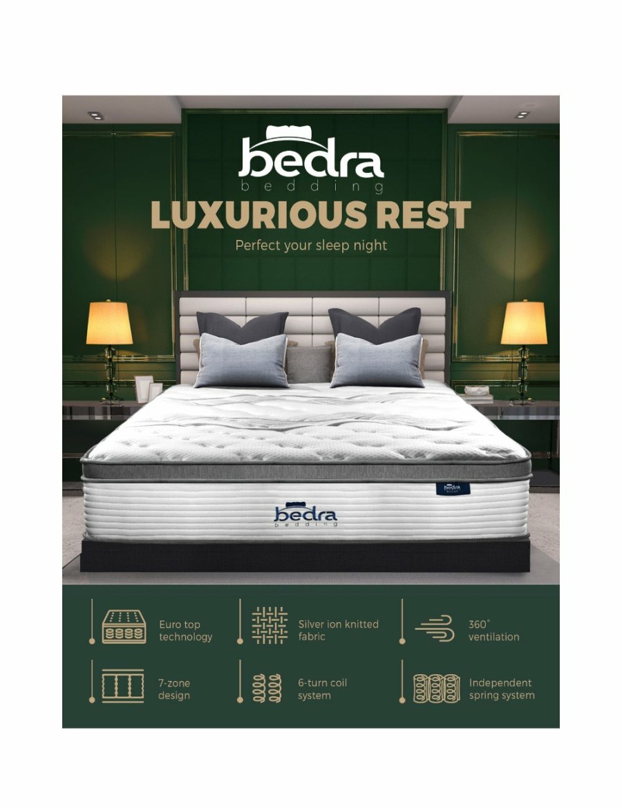 Home And Lifestyle Bedra Bedding Mattresses | Queen Mattress Euro Top Bed Mattress Pocket Spring Medium Firm 34Cm 7 Zone Bedra